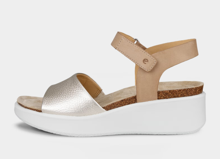 ECCO # FLOWT WEDGE CORK STRAP OR/BEIGE